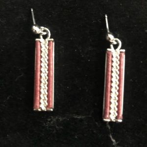 Red leather and silver look fashion earrings